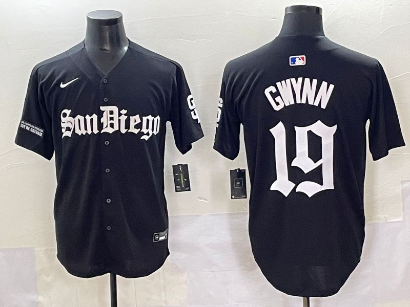 Men 2025 San Diego Padres #19 Gwynn Black Five generations Joint Name Nike MLB Jersey style 14
